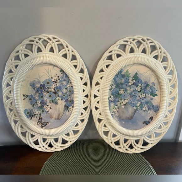 Burwood Other - 2-Vintage 1970s Burwood #8555 Faux Bamboo Flower Botanical Pictures Framed Decor